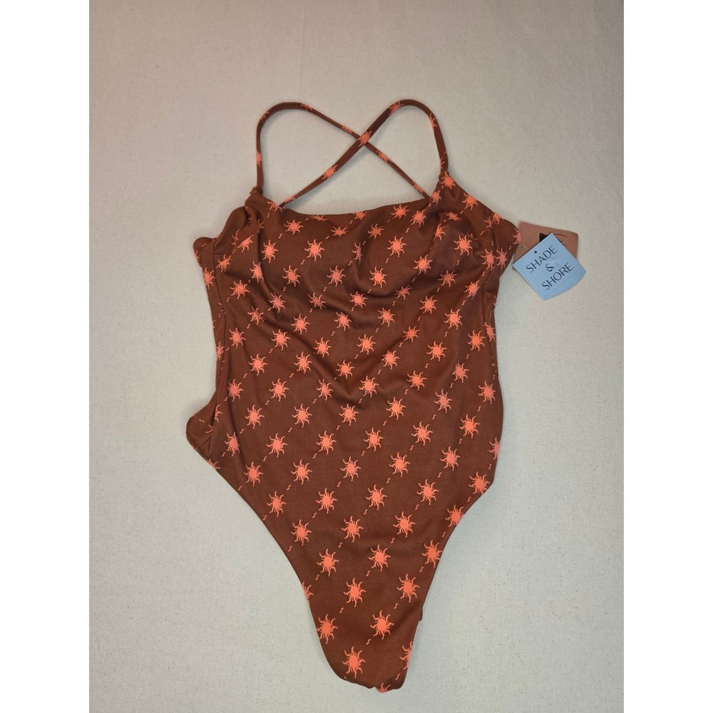 Shade & Shore Solar Jacquard Scoop Neck One Piece Swimsuit Brown Large NWT